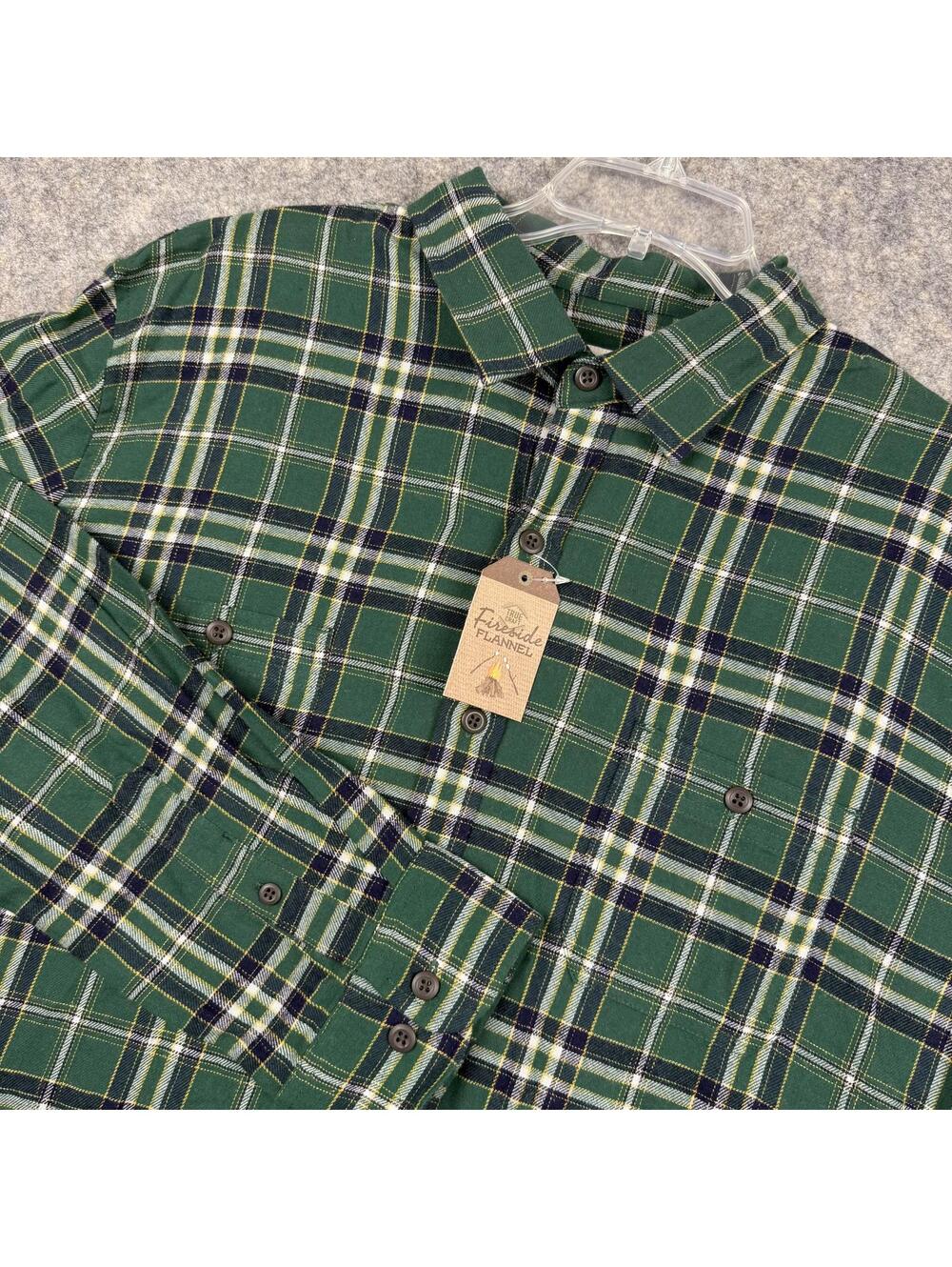 True Craft Long Sleeve Button Front Shirt Green White Blue Yellow Plaid 2XL NWT